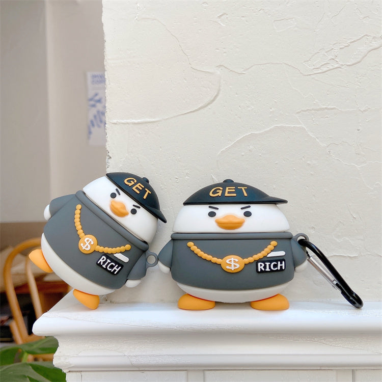 GET RICH Duck AirPods Case – Funny 3D Cartoon Silicone Cover 🦆💰