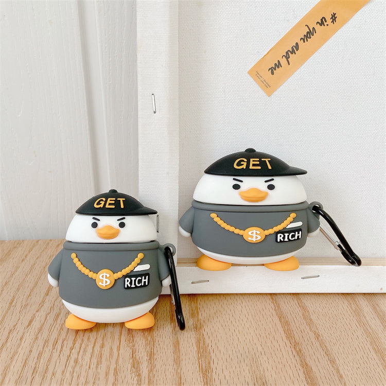 GET RICH Duck AirPods Case – Funny 3D Cartoon Silicone Cover 🦆💰