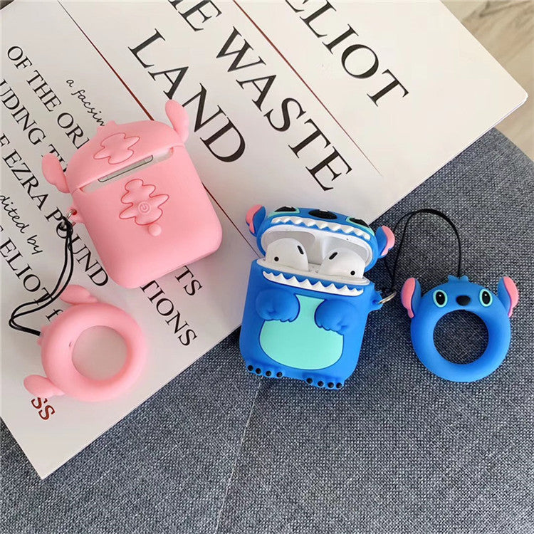 Stitch & Angel AirPods Case Set – 3D Cartoon Silicone Covers with Keychain Ring