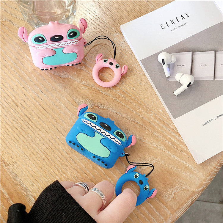 Stitch & Angel AirPods Case Set – 3D Cartoon Silicone Covers with Keychain Ring