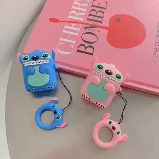 Stitch & Angel AirPods Case Set – 3D Cartoon Silicone Covers with Keychain Ring